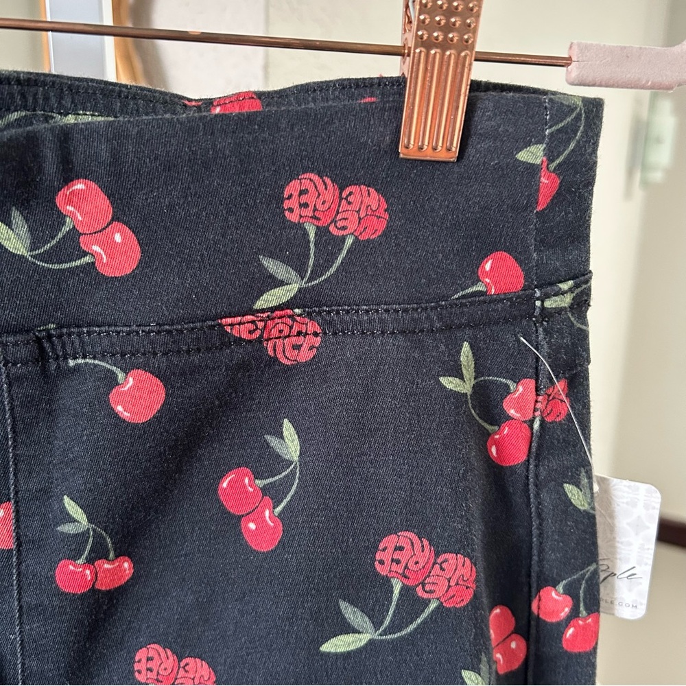 Free People / NWT Cherry Fruit Print Flare Crop Pants in Black - Picture 7 of 9